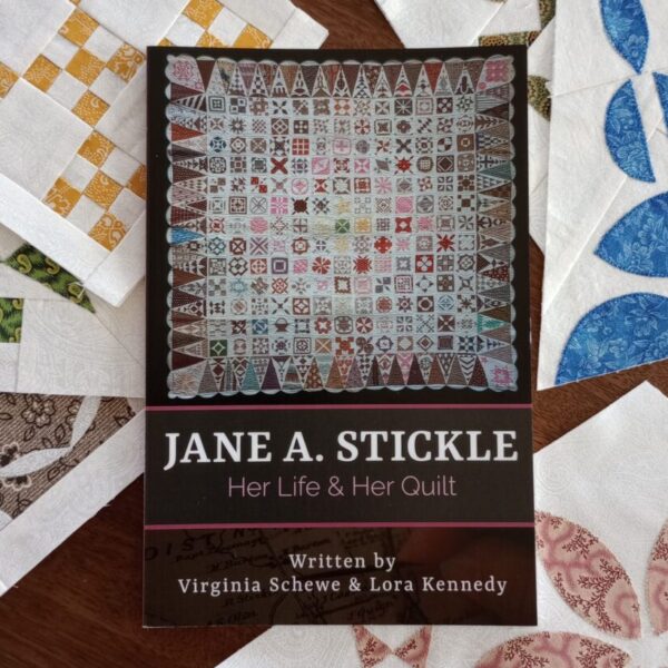 Jane A. Stickle Book Front Cover with quilt blocks from Mrs. Stickle's Sampler